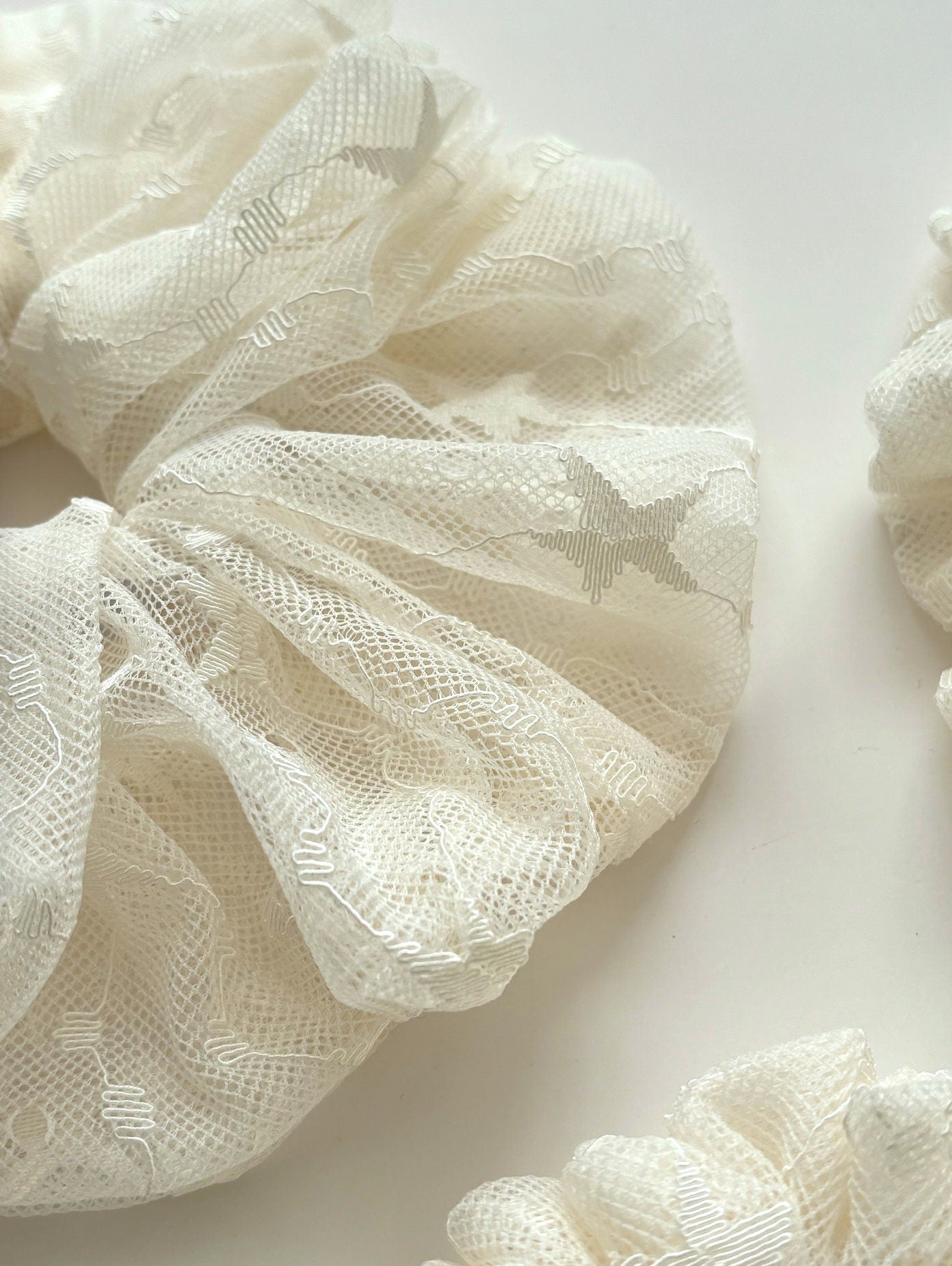 Coconut White Lace Scrunchies | Elegant Hair Scrunchies for Effortless Style | Handmade Scrunchies