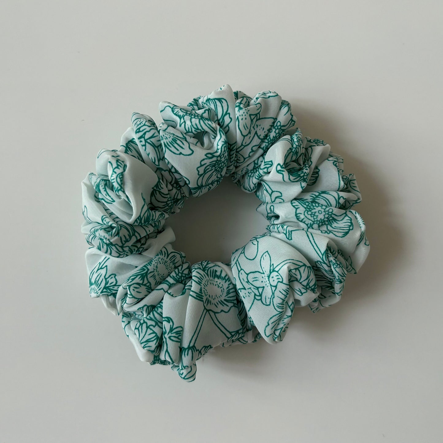 Light Green Floral Scrunchies | Elegant Hair Scrunchies for Effortless Style | Handmade Scrunchies