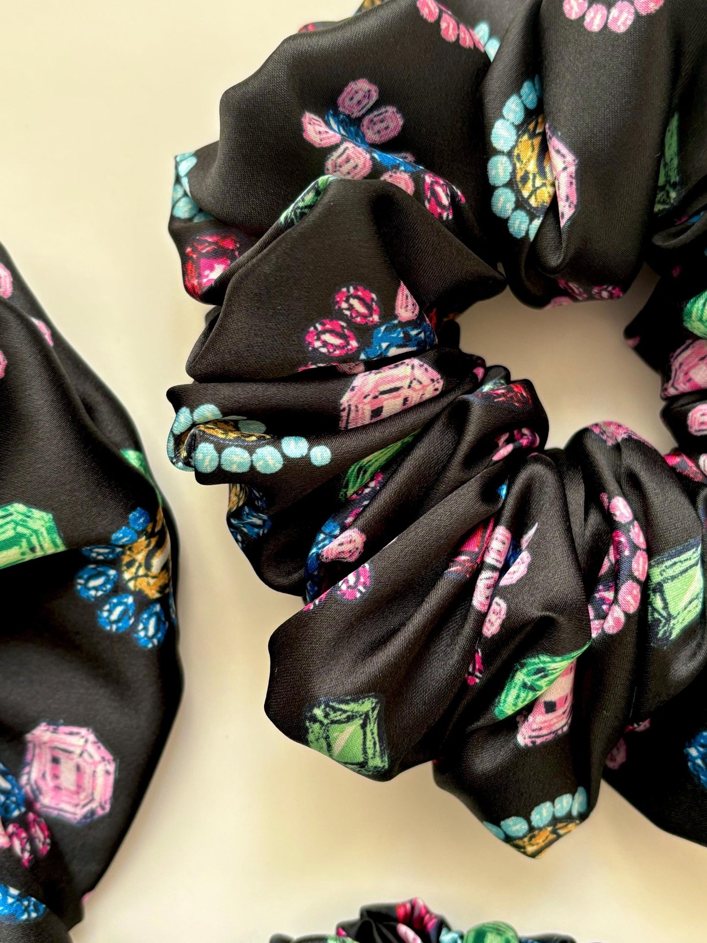 Black Jewels Scrunchies | Classy Hair Scrunchies for Effortless Style | Handmade Scrunchies