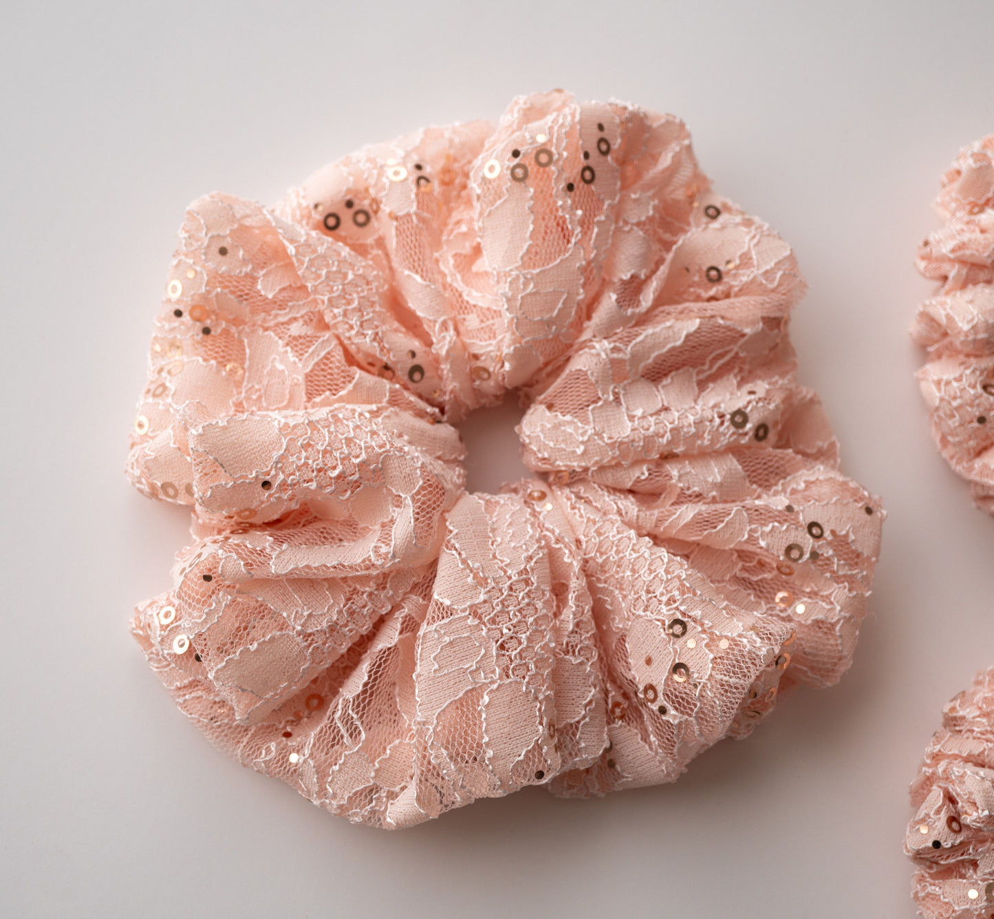 Lace Peachy Pink Scrunchies | Elegant Hair Scrunchies for Effortless Style | Handmade Scrunchies