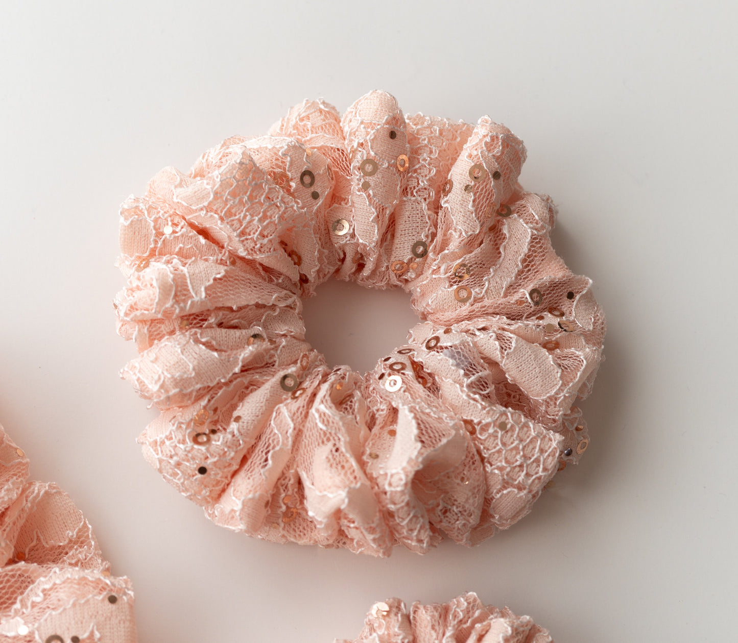 Lace Peachy Pink Scrunchies | Elegant Hair Scrunchies for Effortless Style | Handmade Scrunchies
