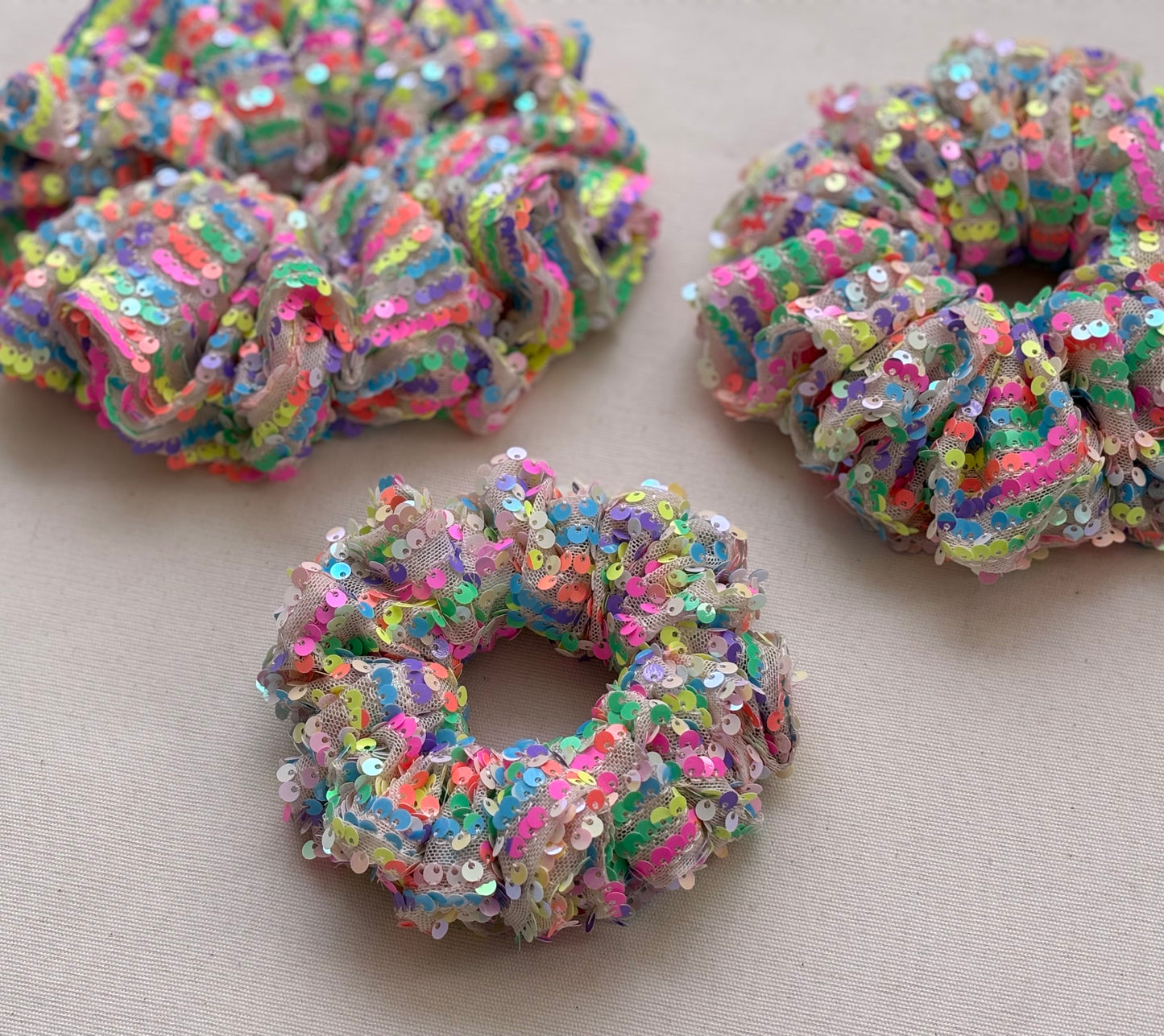 Multicolor Rainbow Sequins Scrunchies