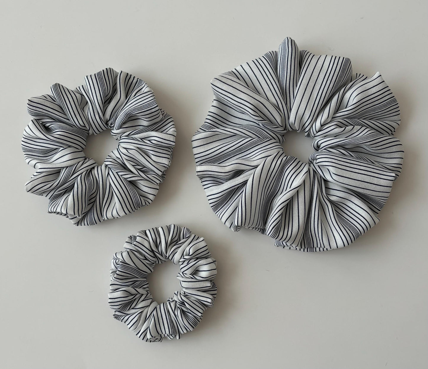 Black & White Striped Scrunchies: Handmade Polyester Hair Tie