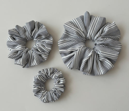 Black & White Striped Scrunchies: Handmade Polyester Hair Tie