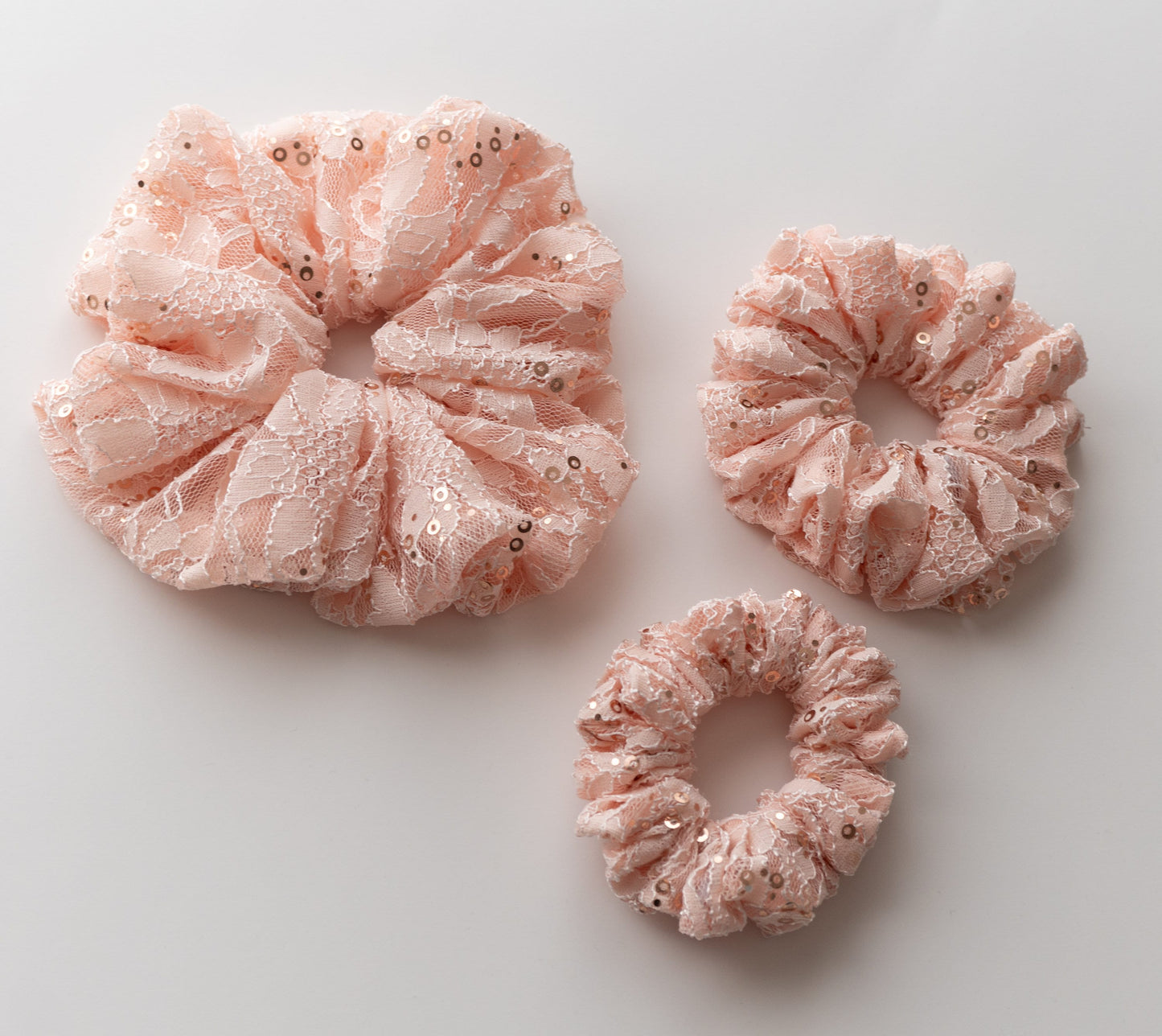 Lace Peachy Pink Scrunchies | Elegant Hair Scrunchies for Effortless Style | Handmade Scrunchies