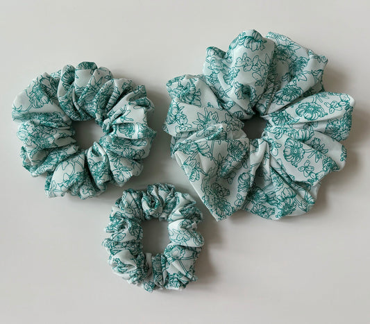 Light Green Floral Scrunchies | Elegant Hair Scrunchies for Effortless Style | Handmade Scrunchies