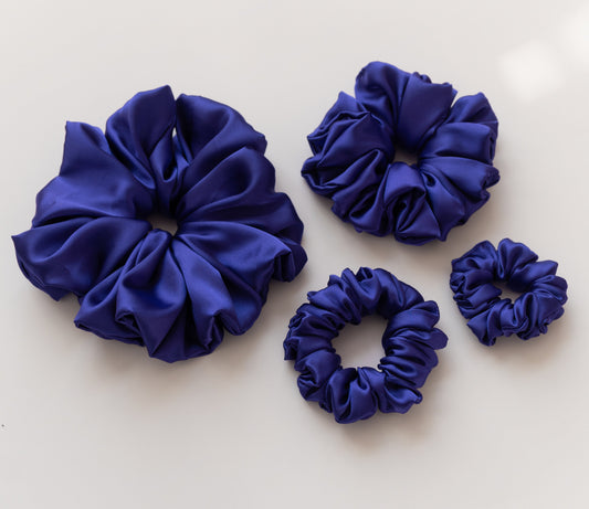 Dark Indigo Purple Satin Silk Scrunchies | Elegant Hair Scrunchies for Effortless Style | Handmade Scrunchies